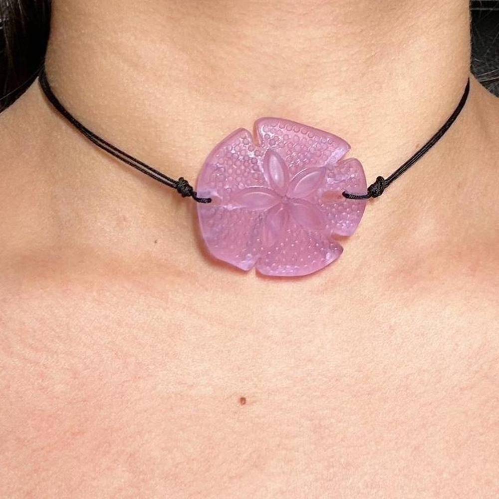Handmade Sea Glass Sand Dollar Pendant Necklace Periwinkle Purple Cottagecore